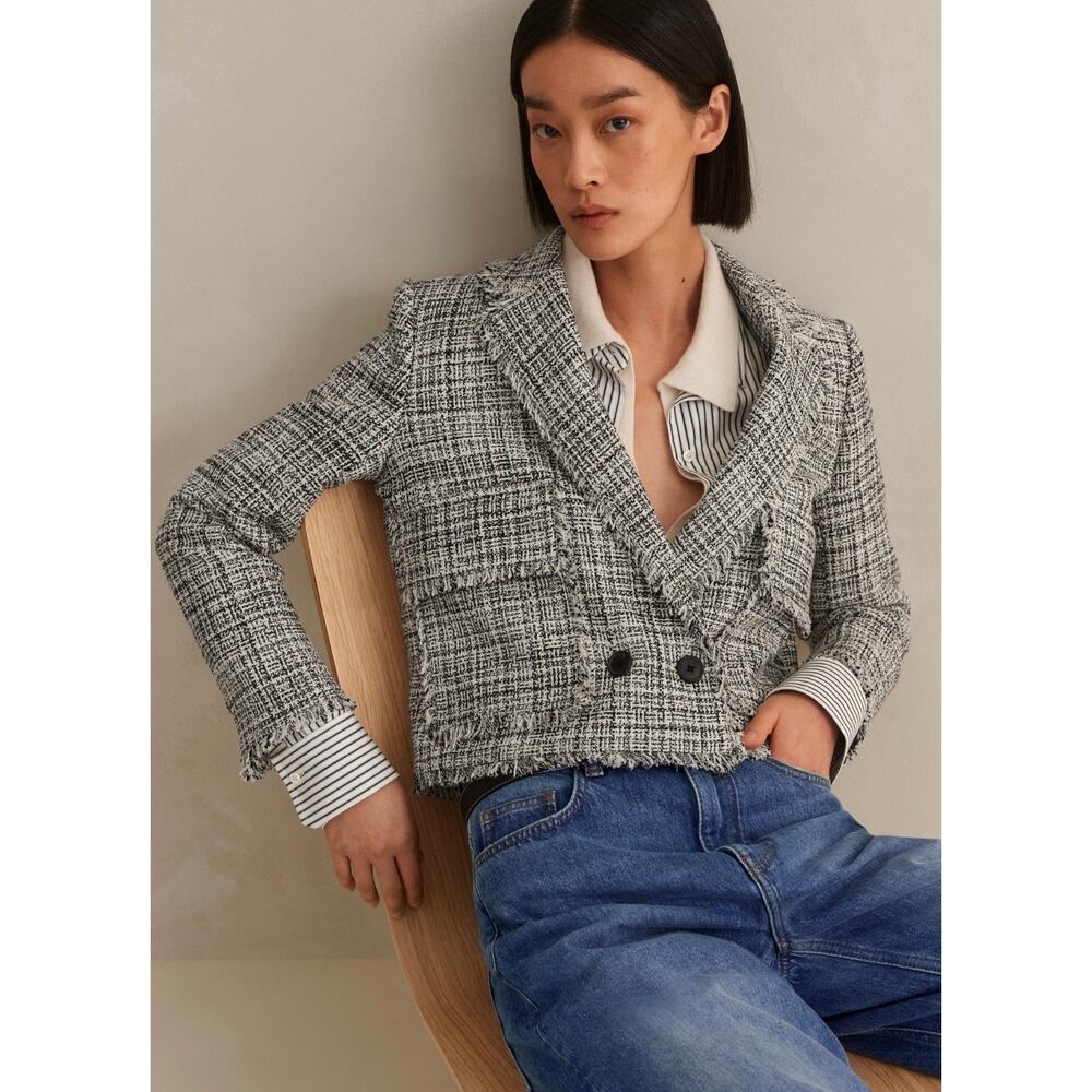 ME+EM Black and White Tweed Cropped Blazer